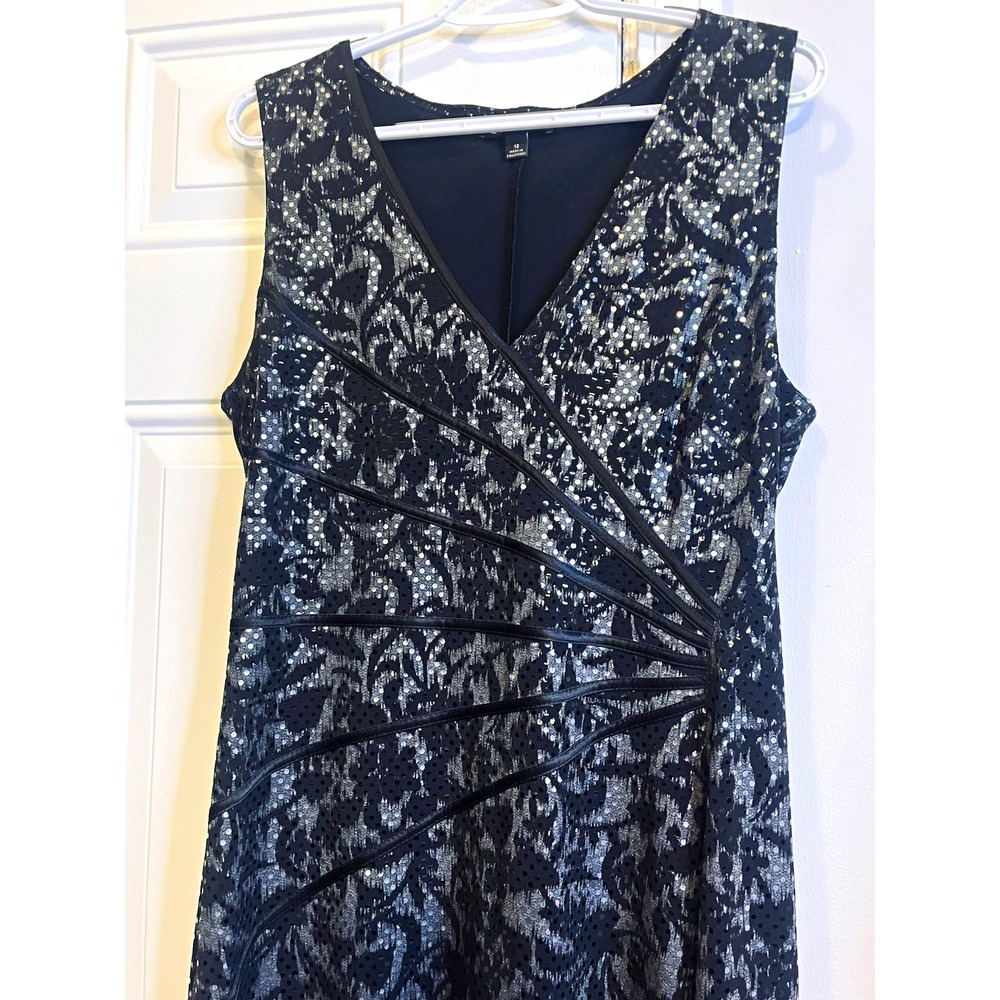 Collection by Dressbarn Black Gray Sequin Lace Cocktail Midi Dress 12 Whimsigoth